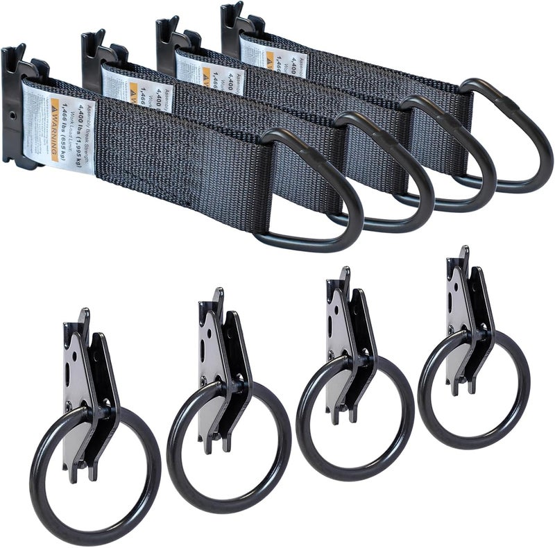 MorScan 4 Pack E-Track O-Rings & 4 Pack 2"x6" Rope Tie-Off Tie Down Anchors, Black 2" Diameter O/D Rings - 1,500 lb Working Load Limit, Secure Cargo in Trucks, Enclosed Trailers, Flatbeds, Vans - Image 1